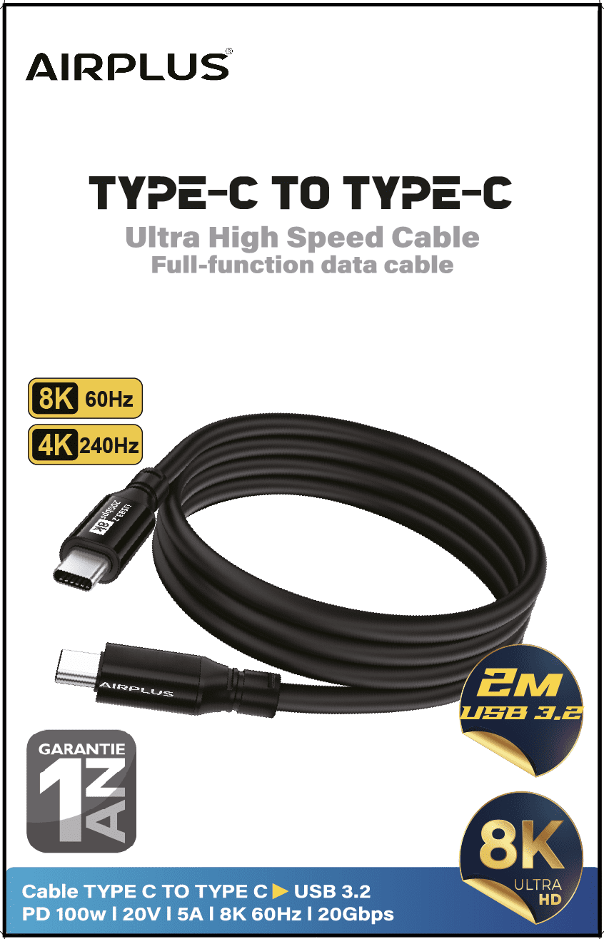Airplus Cable USB 3.2 Gen2 Type-C toType-C 100W 20Gbps 8K60Hz 2M – Image 12